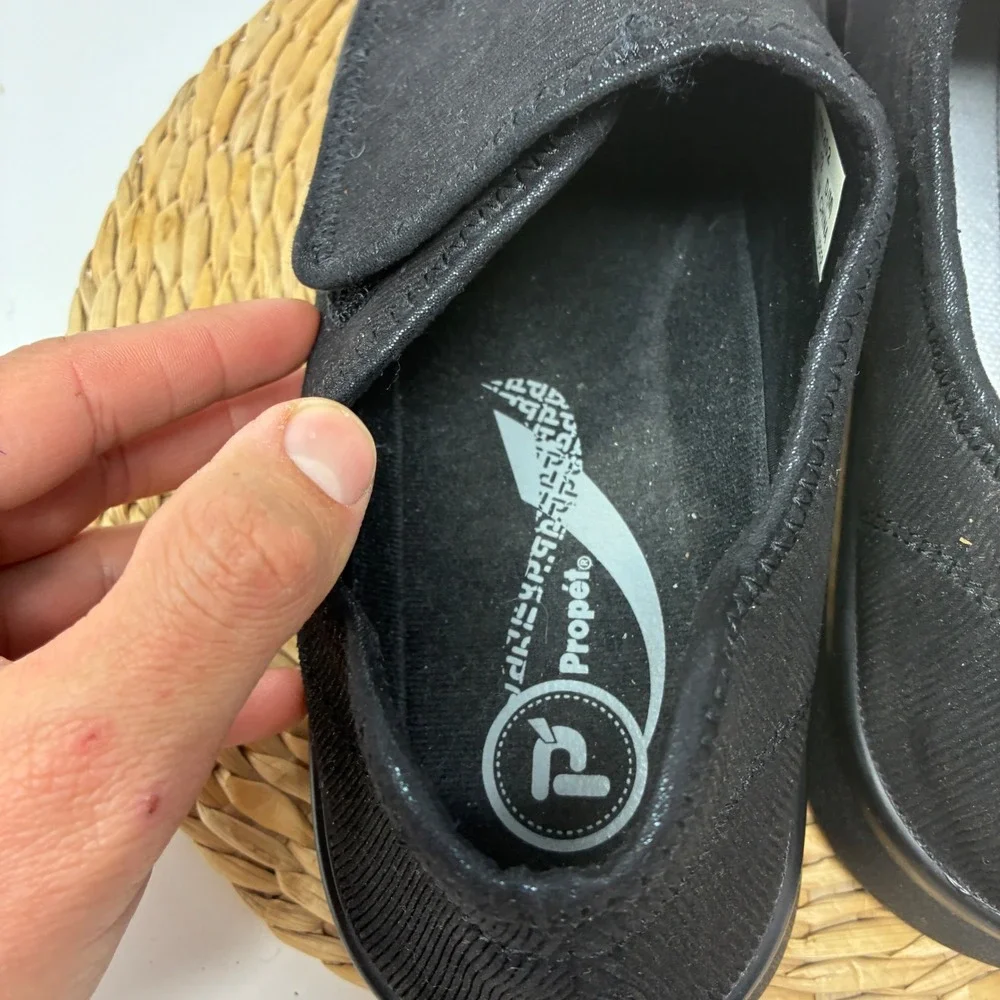 Propet M0202 Cush N Foot Mens 12 D Black Corduroy Hook Loop Recovery‎ Slippers